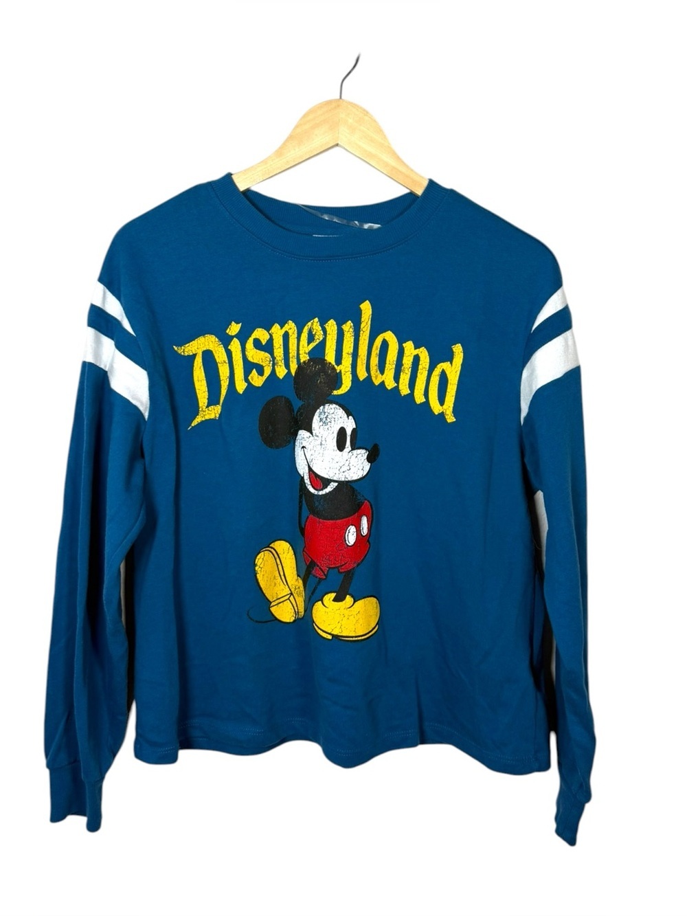 Disneyland Mickey Mouse Varsity Stripe Crewneck Sweatshirt Blue Size L